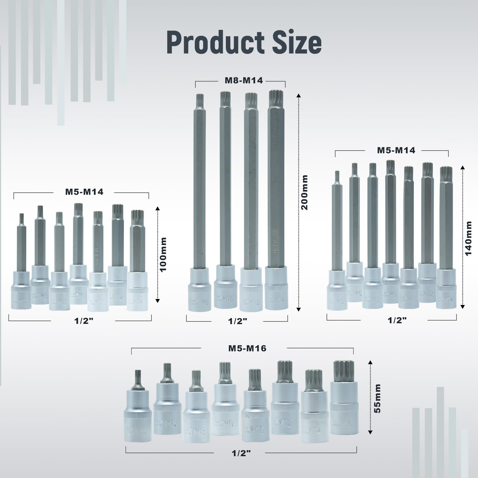 CCLIFE Socket Bit Sets coffret douilles XZN M5-M16 26 pièces