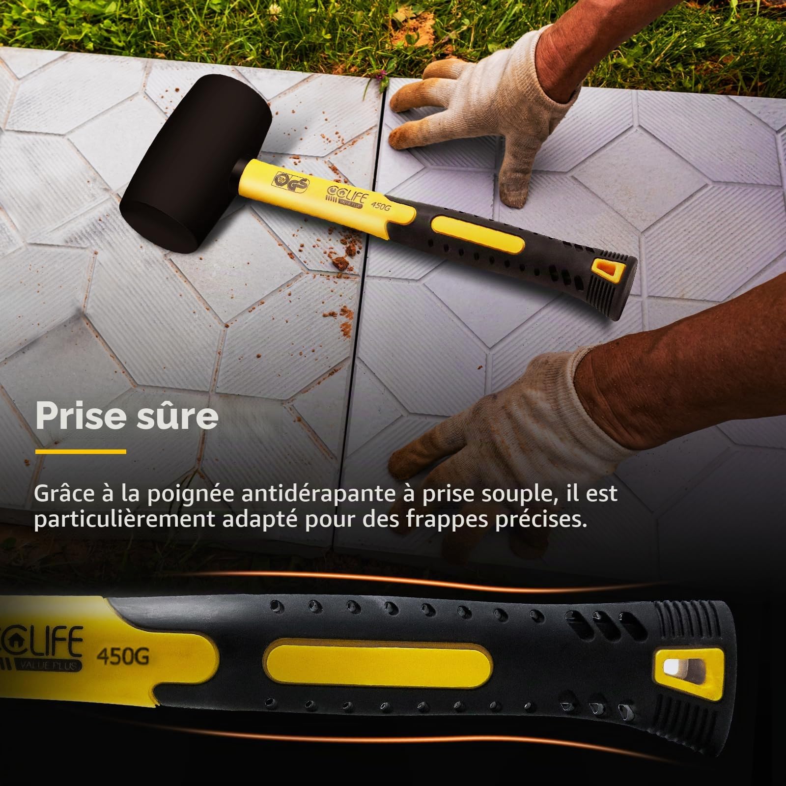 CCLIFE DIY Tools maillet caoutchouc 450g noir carrelage