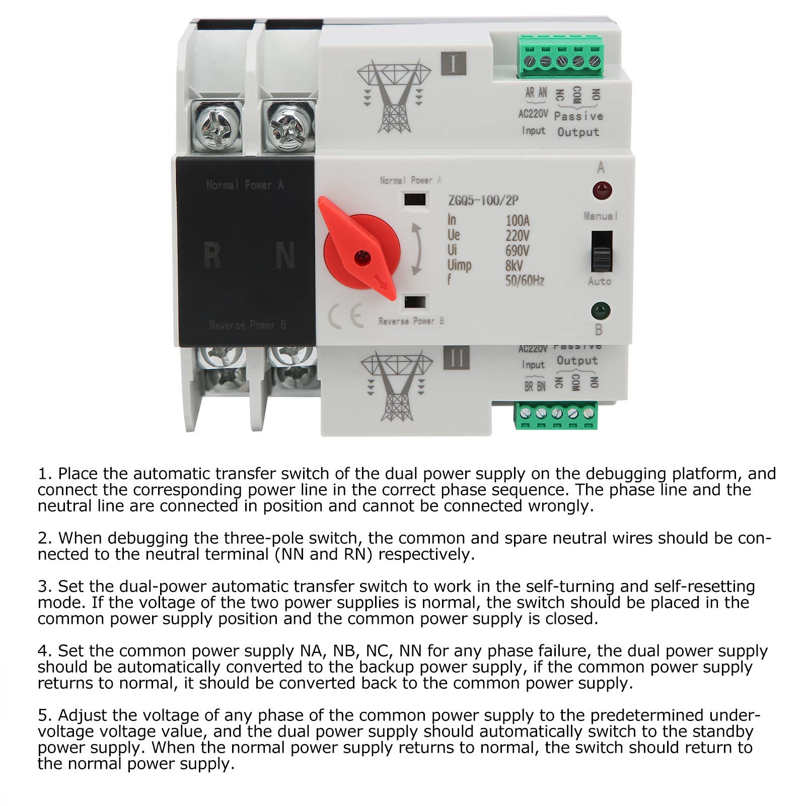 Jadeshay Installation Électrique Inverseur ZGQ5-100/2P 100A
