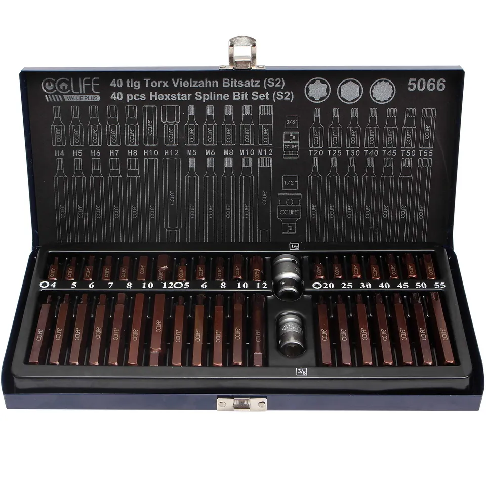 CCLIFE Socket and Bit Sets jeu 40 embouts S2 Torx XZN Hex