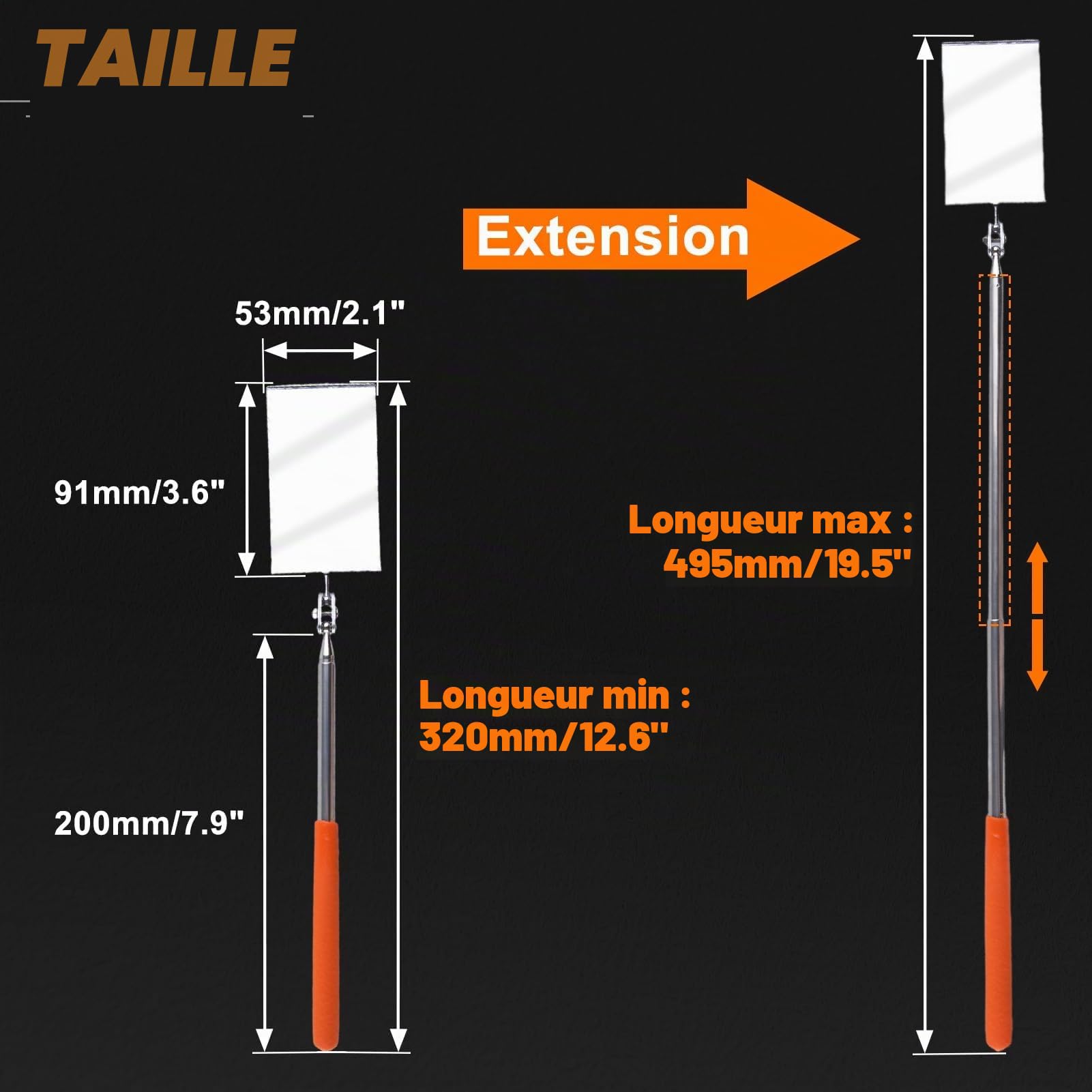 LEONTOOL Outils Automobiles miroir inspection télescopique 49,5cm