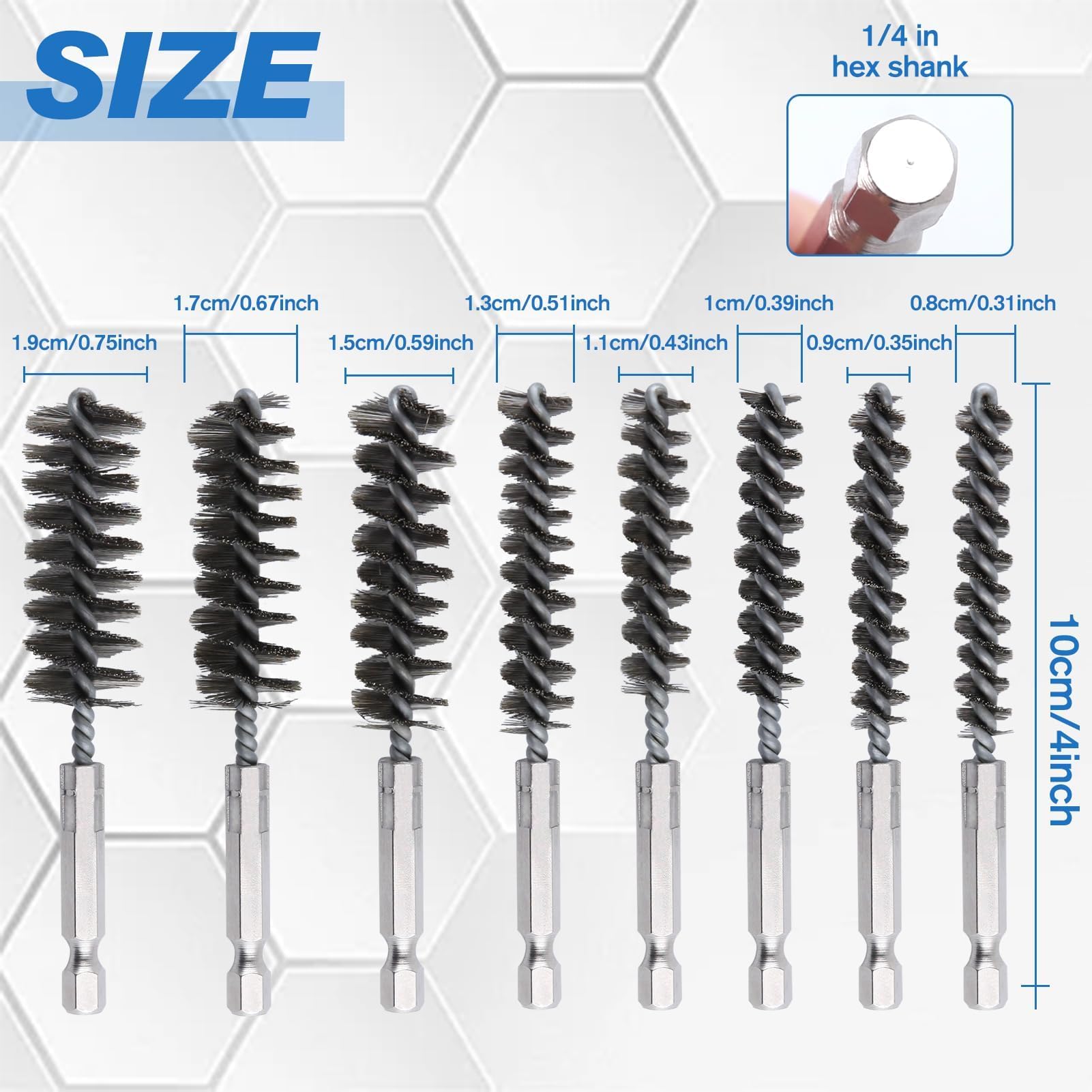 LEONTOOL Sanding brosse alésage inox 8-19 mm lot 8