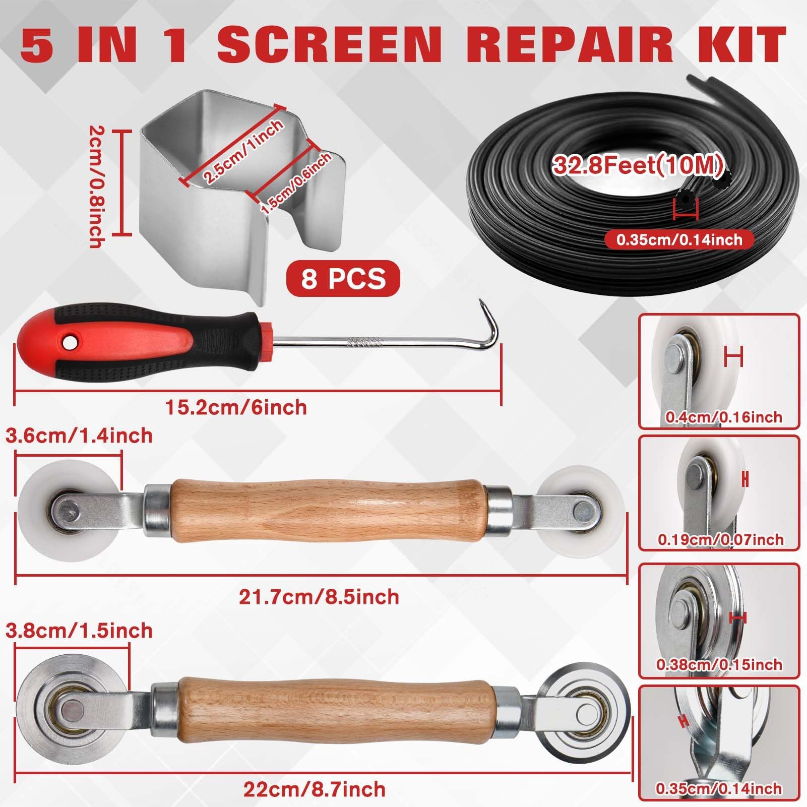 LEONTOOL Vis et Écrous Rouleau Moustiquaire 5 en 1 Kit Complet