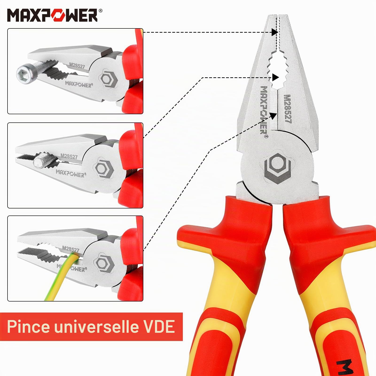 MaxPower Outils isolés jeu pinces VDE 1000V 4 pcs 160mm