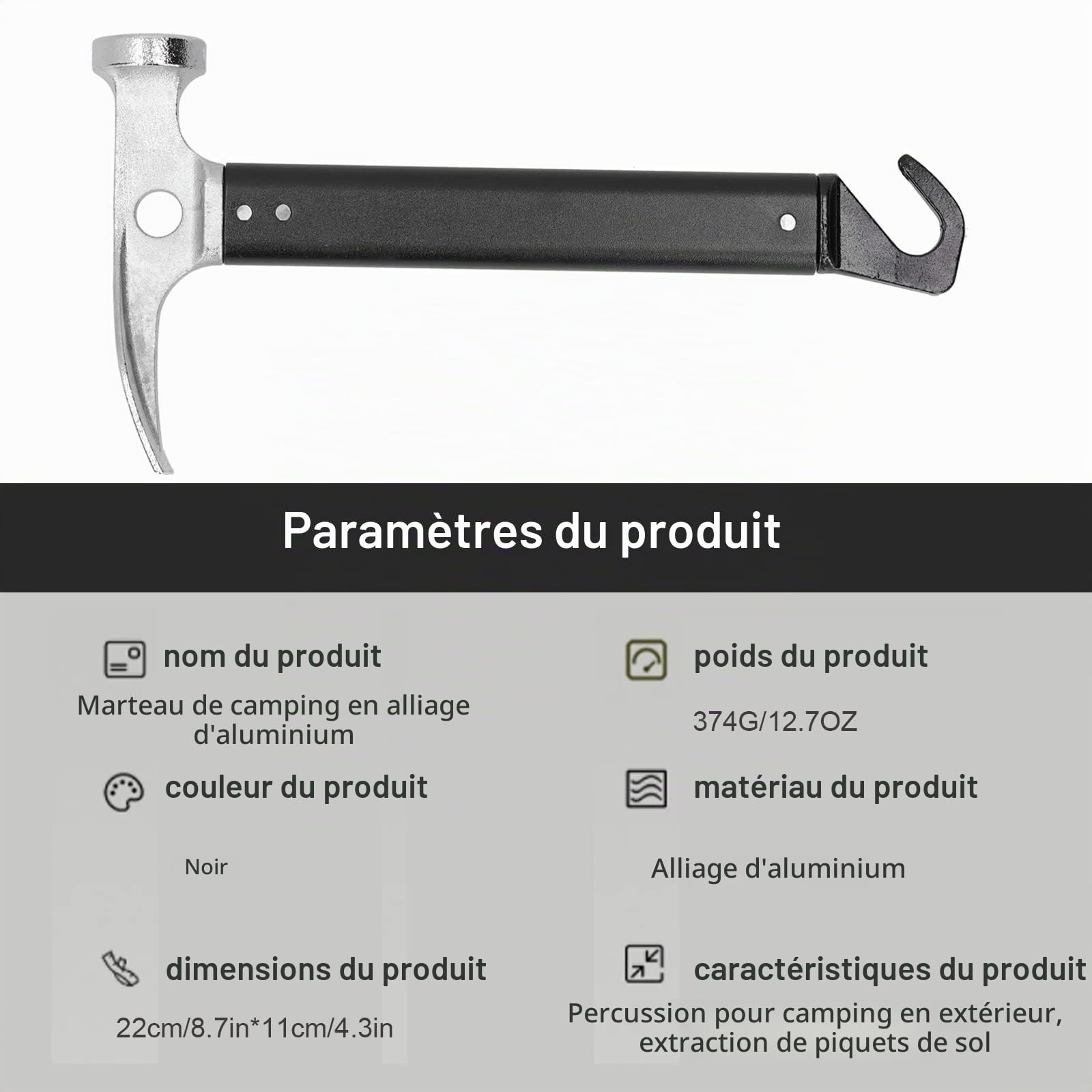 OUKENS Sports et loisirs marteau camping aluminium 22 cm 361 g