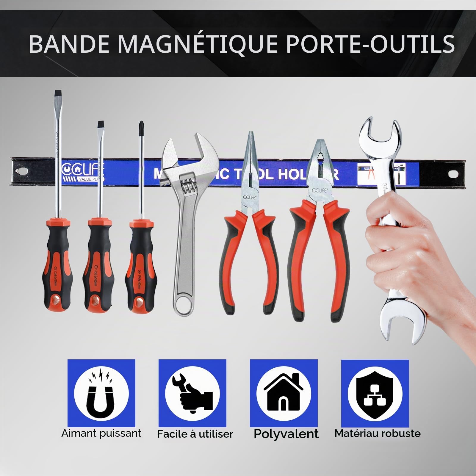 CCLIFE DIY Tools 4 barres magnétiques 23+37cm 9+15kg