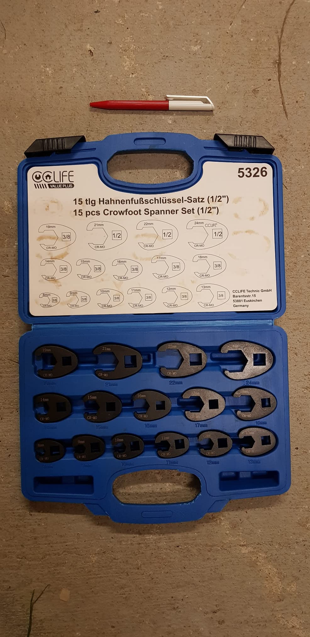 CCLIFE Wrenches Jeu 10 clés crowfoot 10-22mm 3/8 CR-V