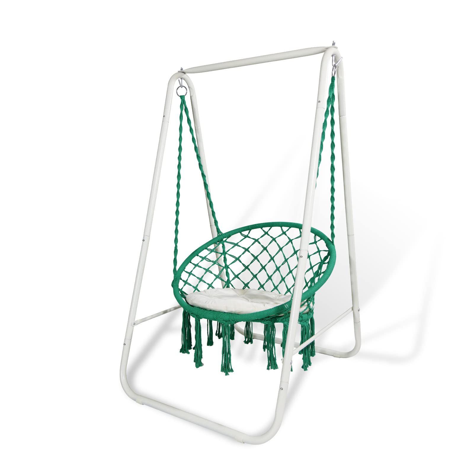CCLIFE Fauteuil suspendu macramé vert 100 kg avec support