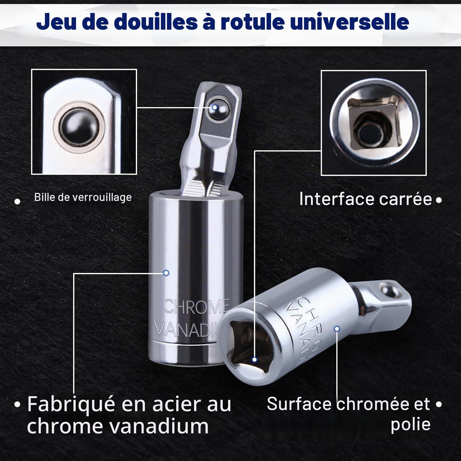 LEONTOOL Jeux de Douilles lot 3 douilles universelles 360° CR-V