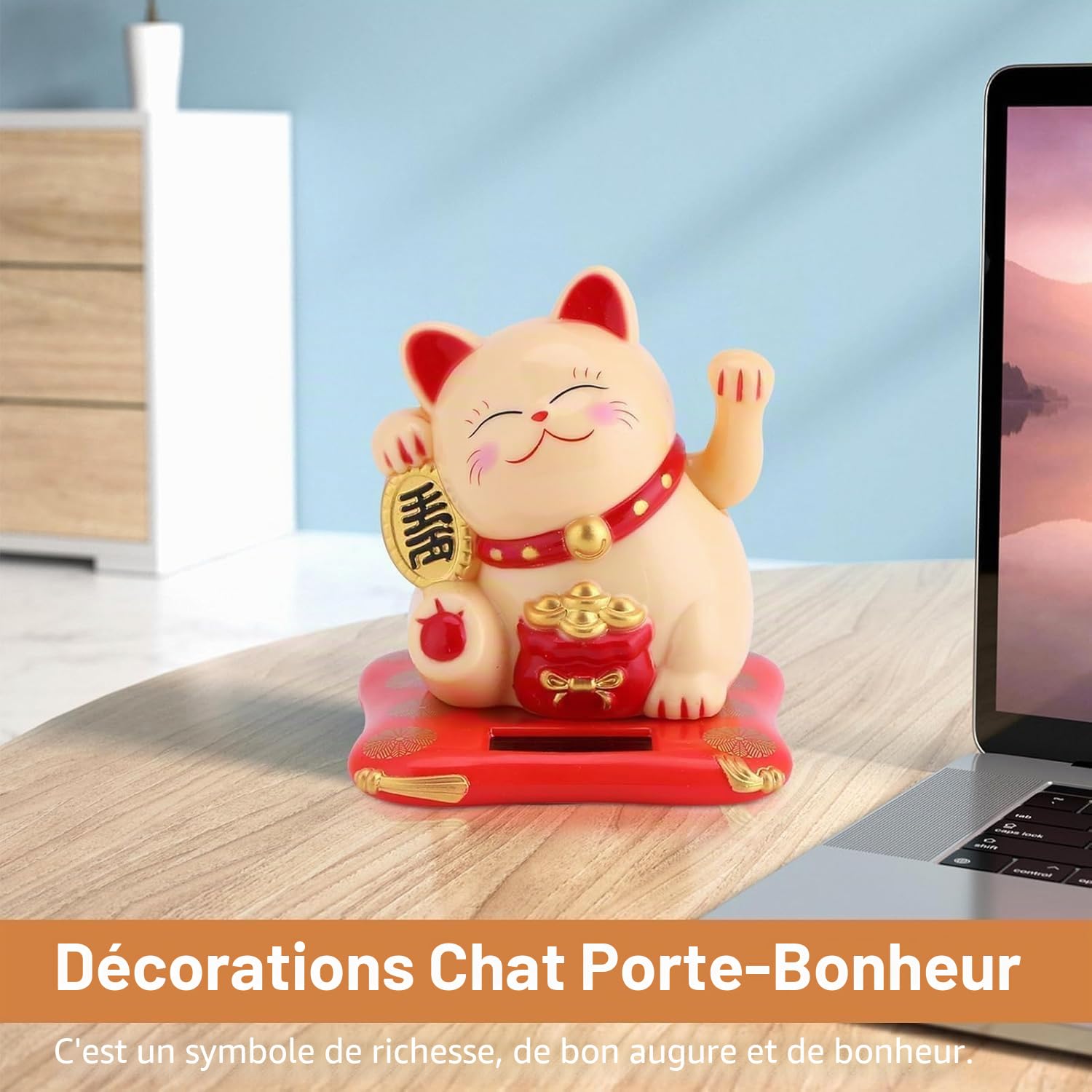Jadeshay Articles Ménagers Maneki Neko Solaire Jaune