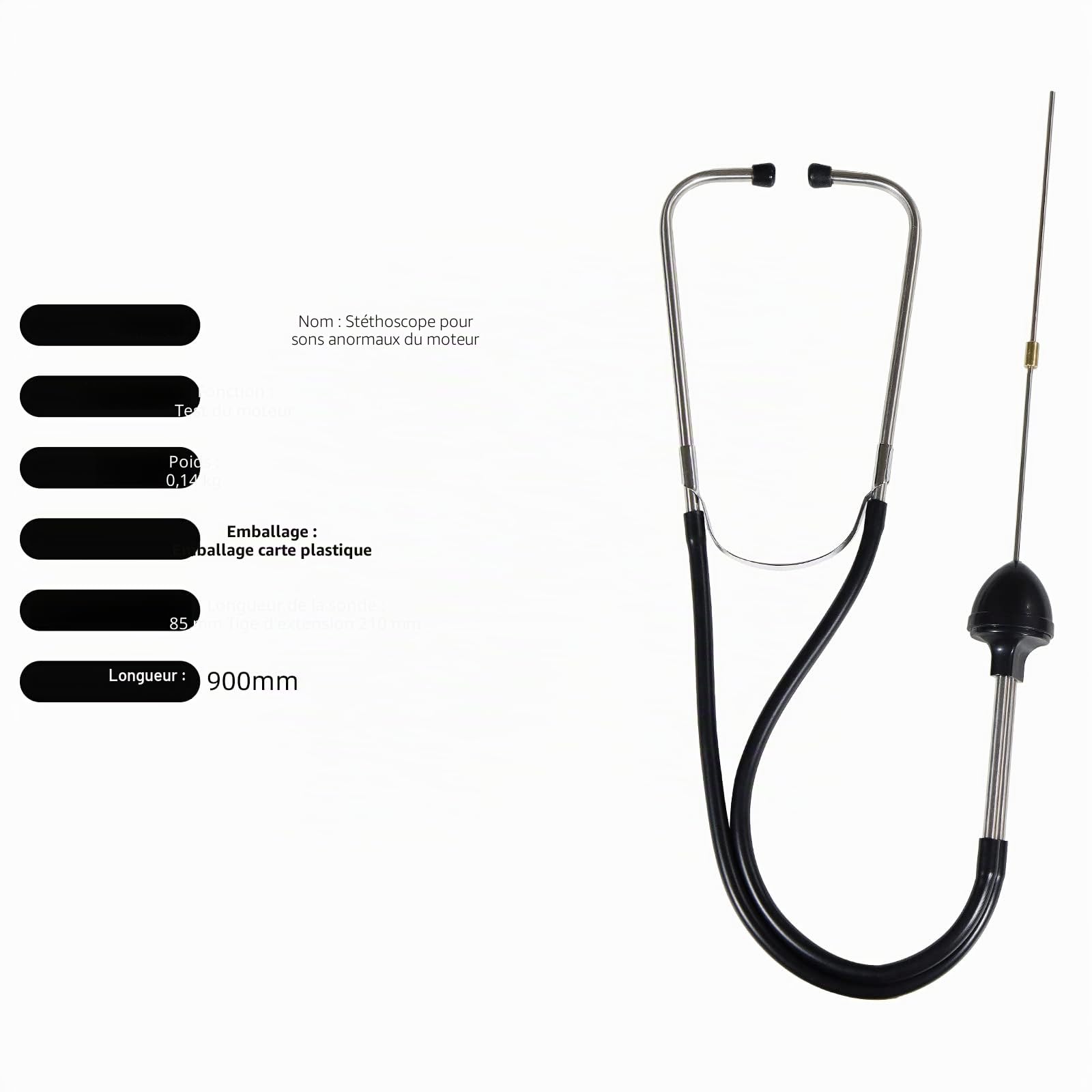 CCLIFE Test Tools stéthoscope mécanicien 920 mm 2 pointes
