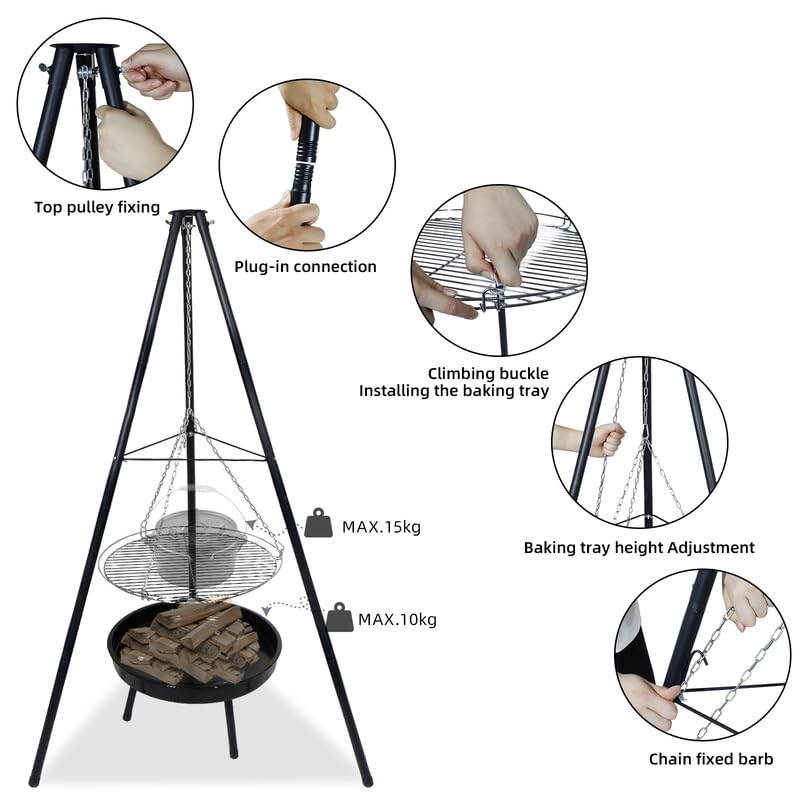 CCLIFE DIY Tools trépied barbecue 166 cm foyer grille