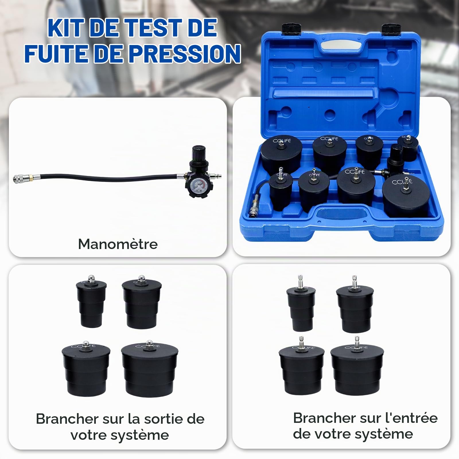 CCLIFE Test Tools testeur de fuite turbo 9 pièces 35-90 mm