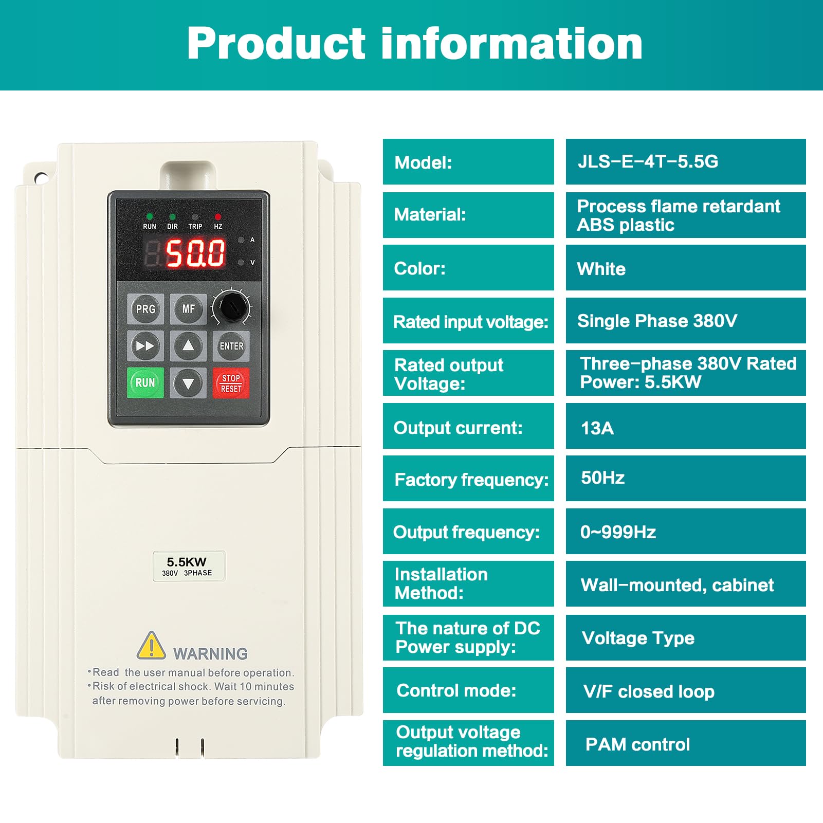 Jadeshay Installation Électrique variateur VFD 380V 5,5kW triphasé