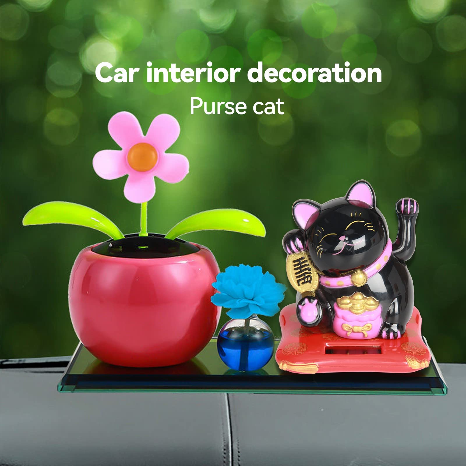 Jadeshay maneki neko solaire noir chat porte-bonheur