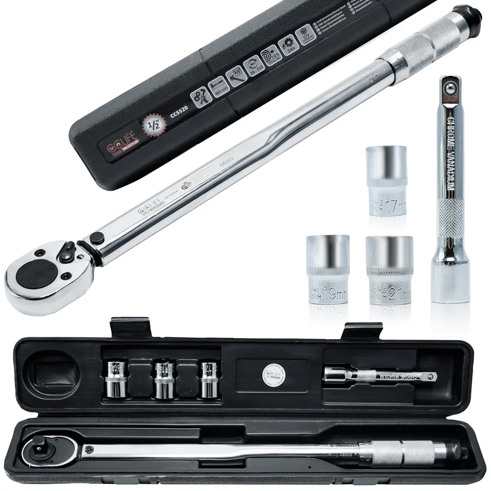 CCLIFE Wrenches clé dynamométrique 1/2 28-210 Nm kit 5 pièces