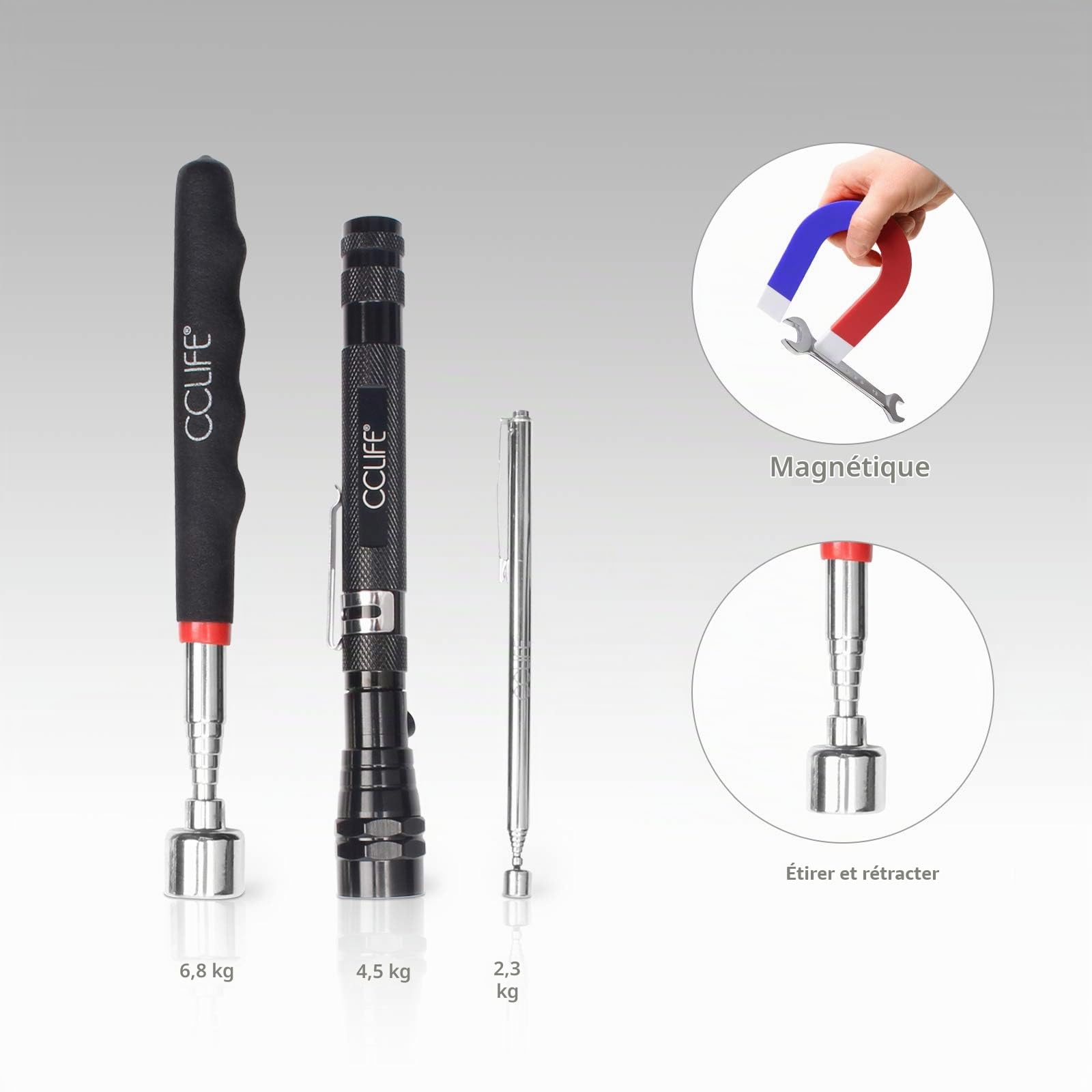 CCLife DIY Tools kit 7 aimant télescopique miroir LED