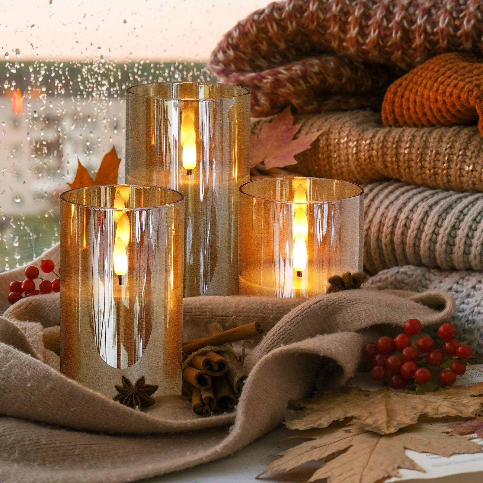 CCLIFE DIY Tools bougies LED verre doré 3 pièces télécommande