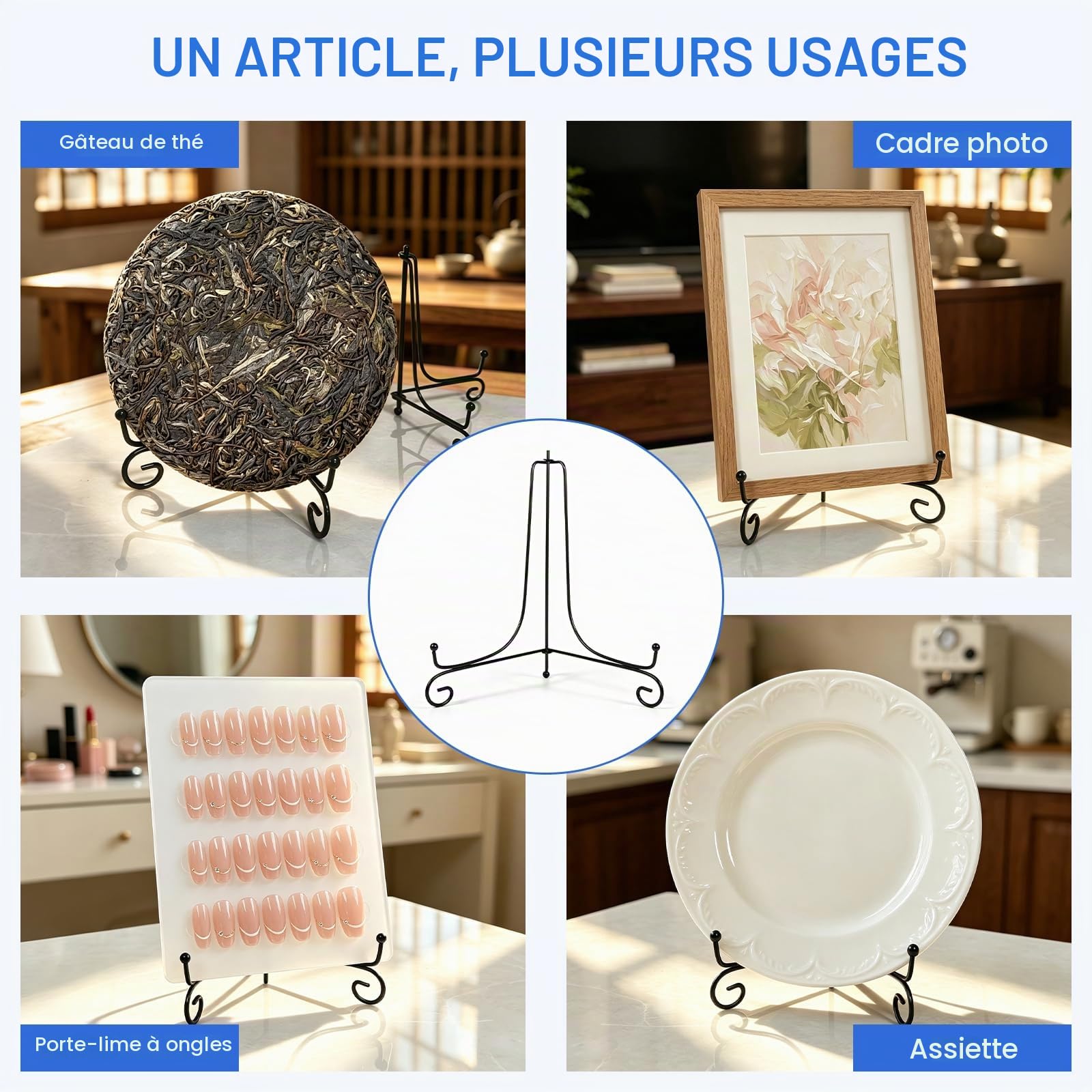 OUKENS Chevalet Fer Support Assiette 10 Pouces Noir