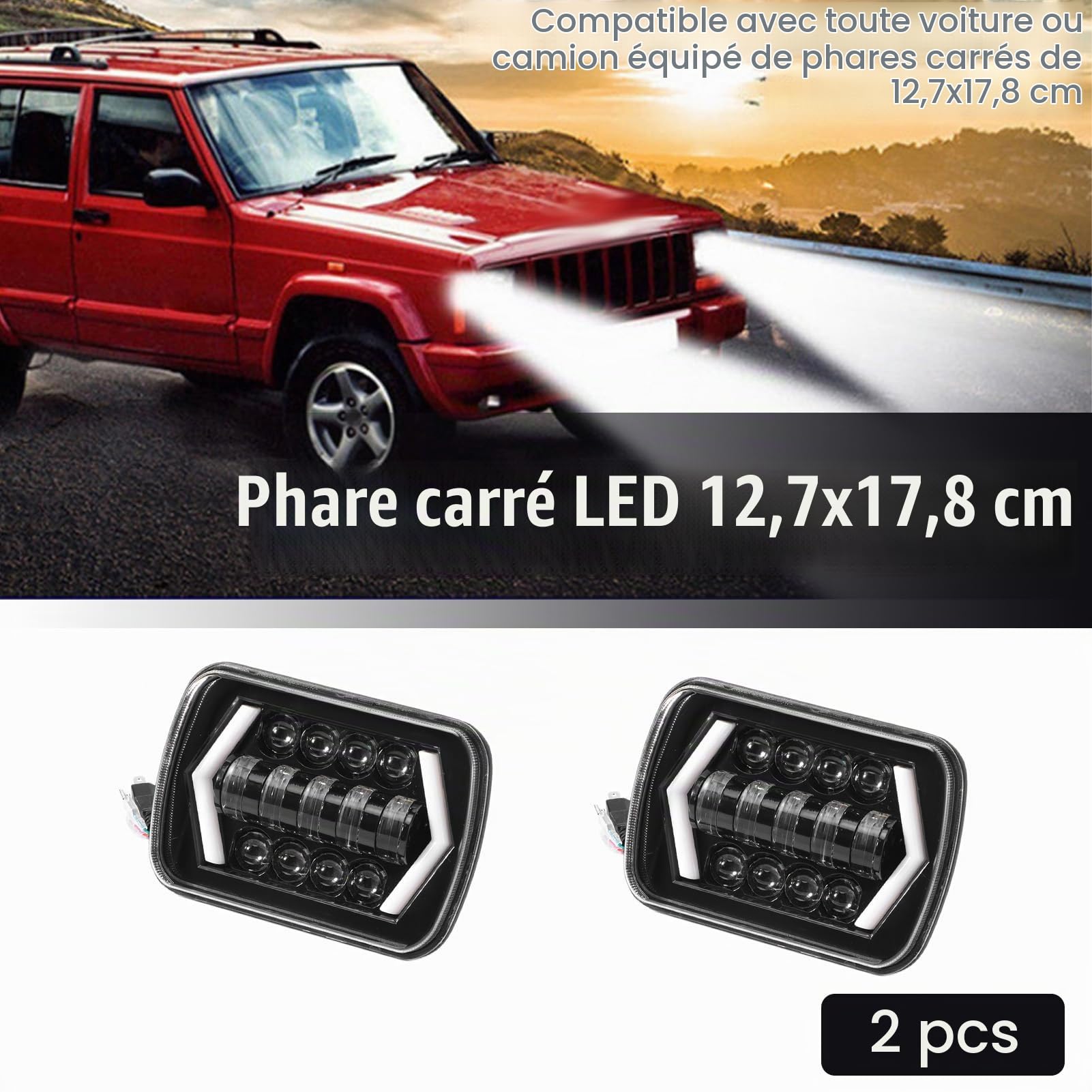 OUKENS Électronique automobile phare LED voiture 5x7 pouces lot 2 IP67