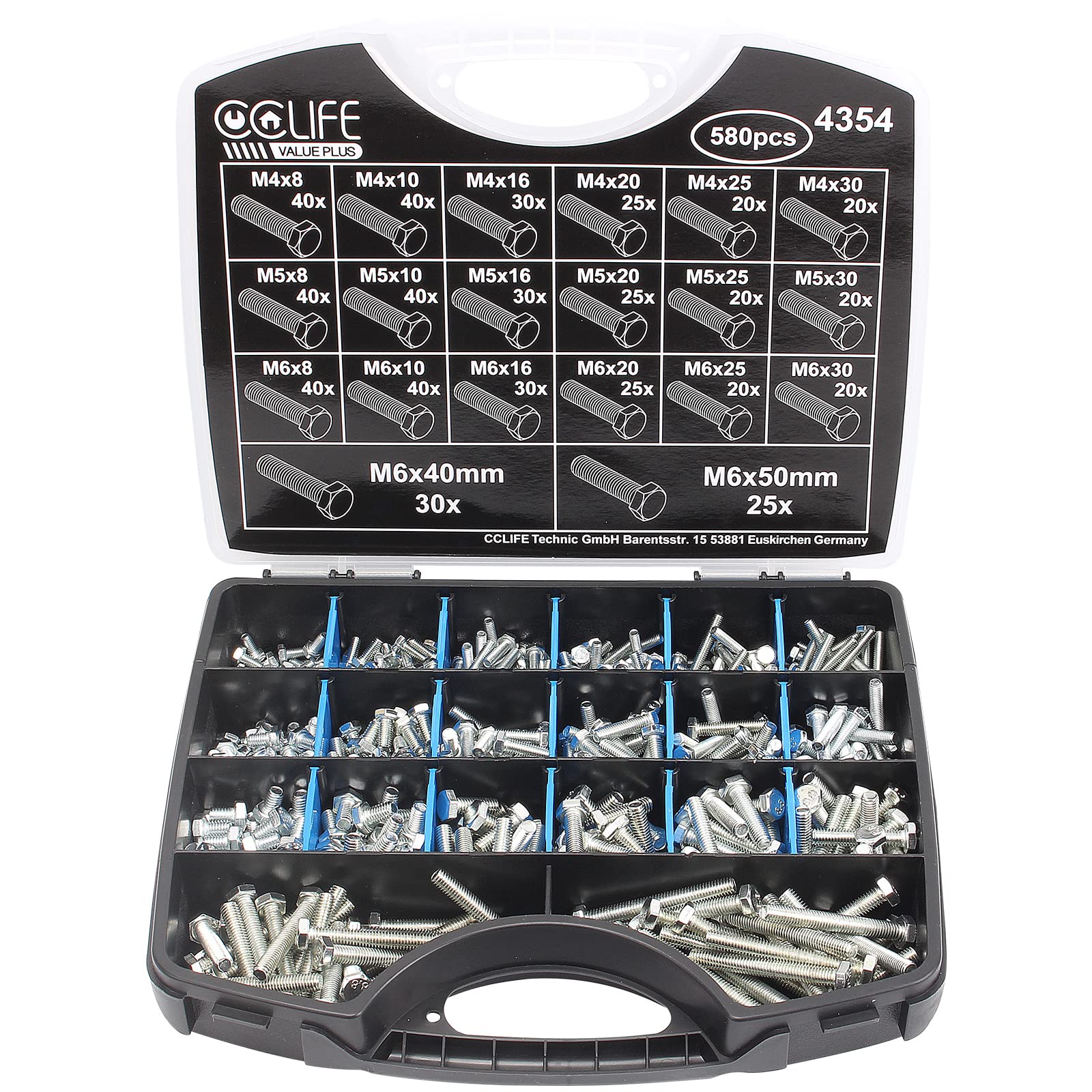 CCLIFE DIY Tools Coffret vis hexagonales 580 pièces M4-M6