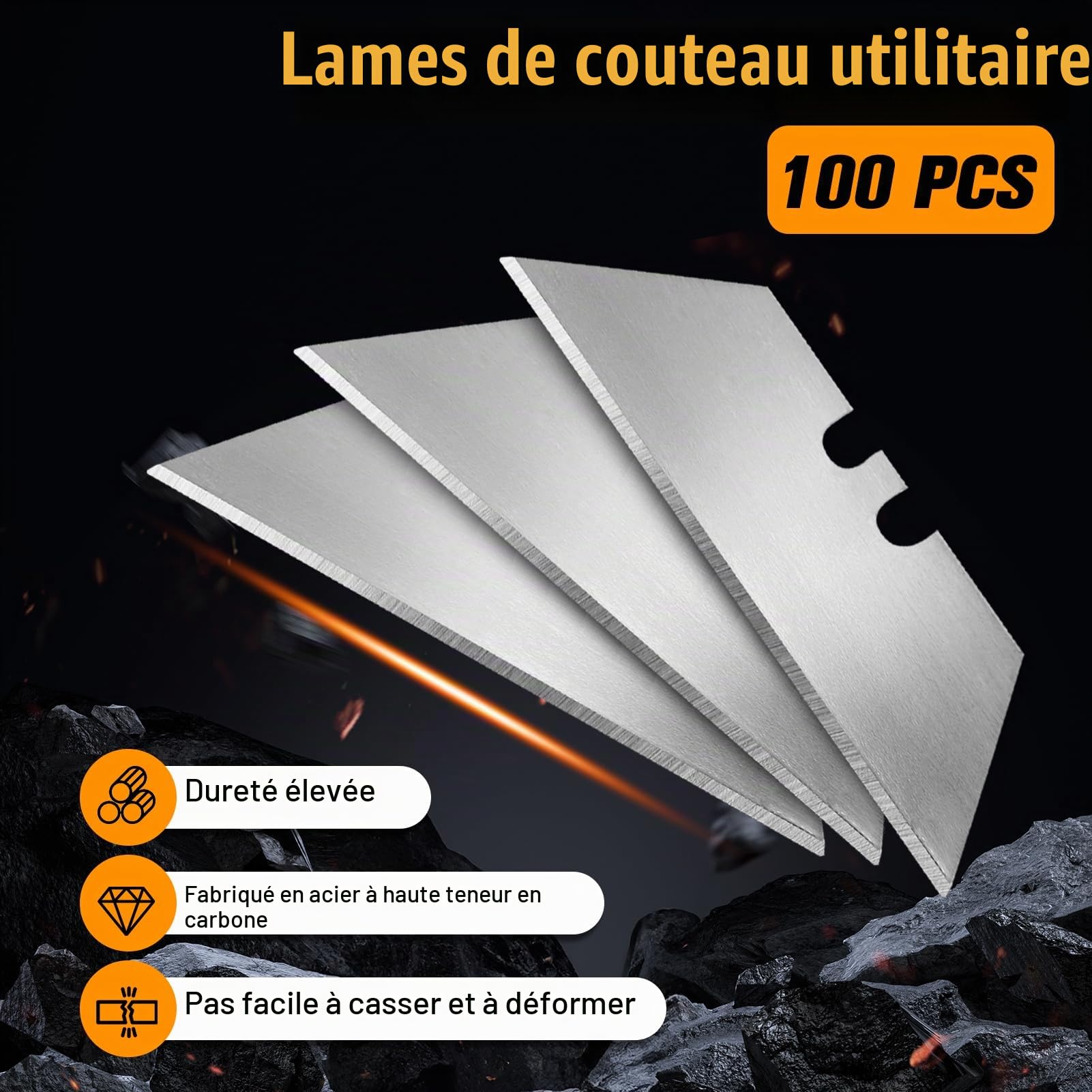 LEONTOOL Lames Cutter Utilitaire Lot de 100 Acier Carbone