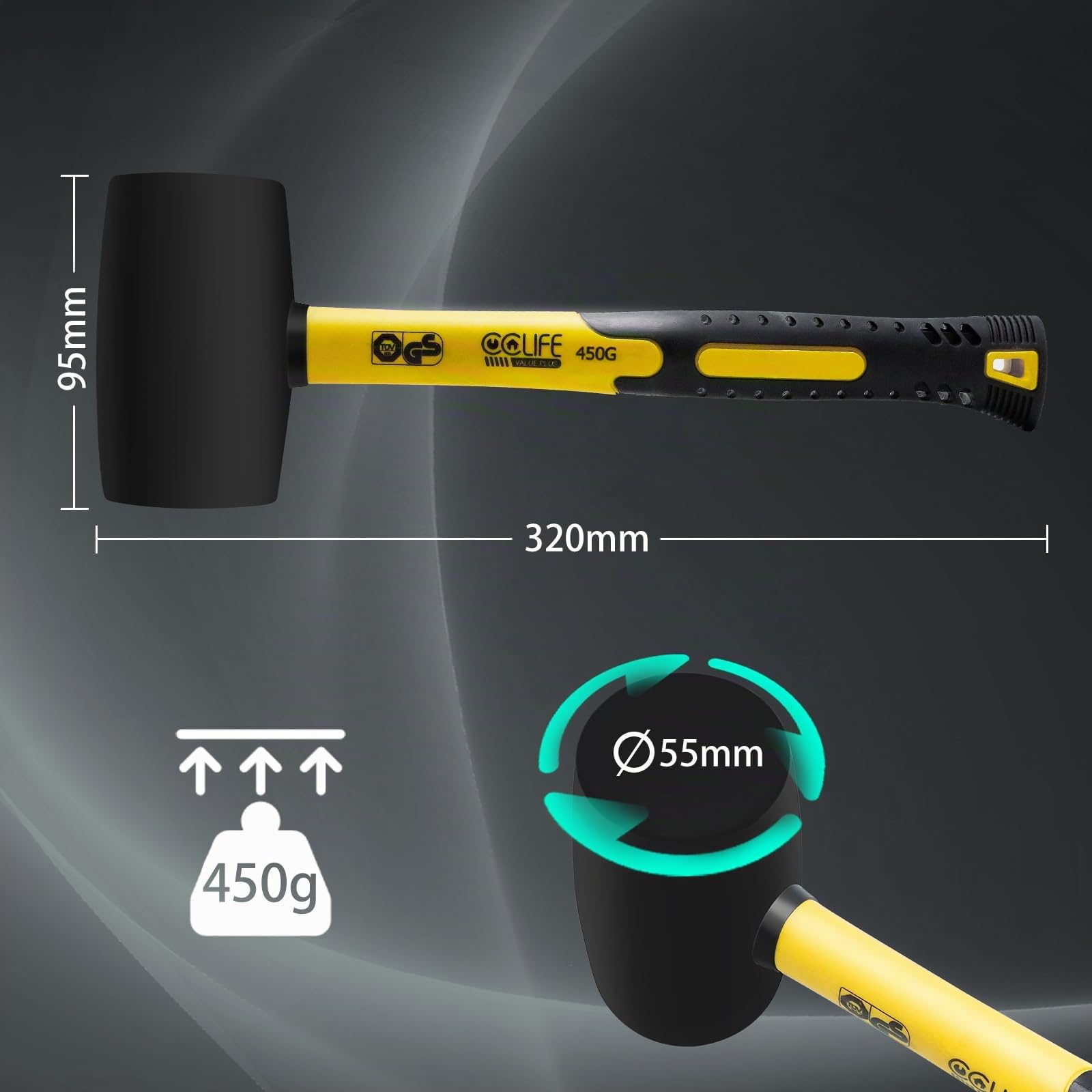 CCLIFE DIY Tools maillet caoutchouc 450g noir carrelage