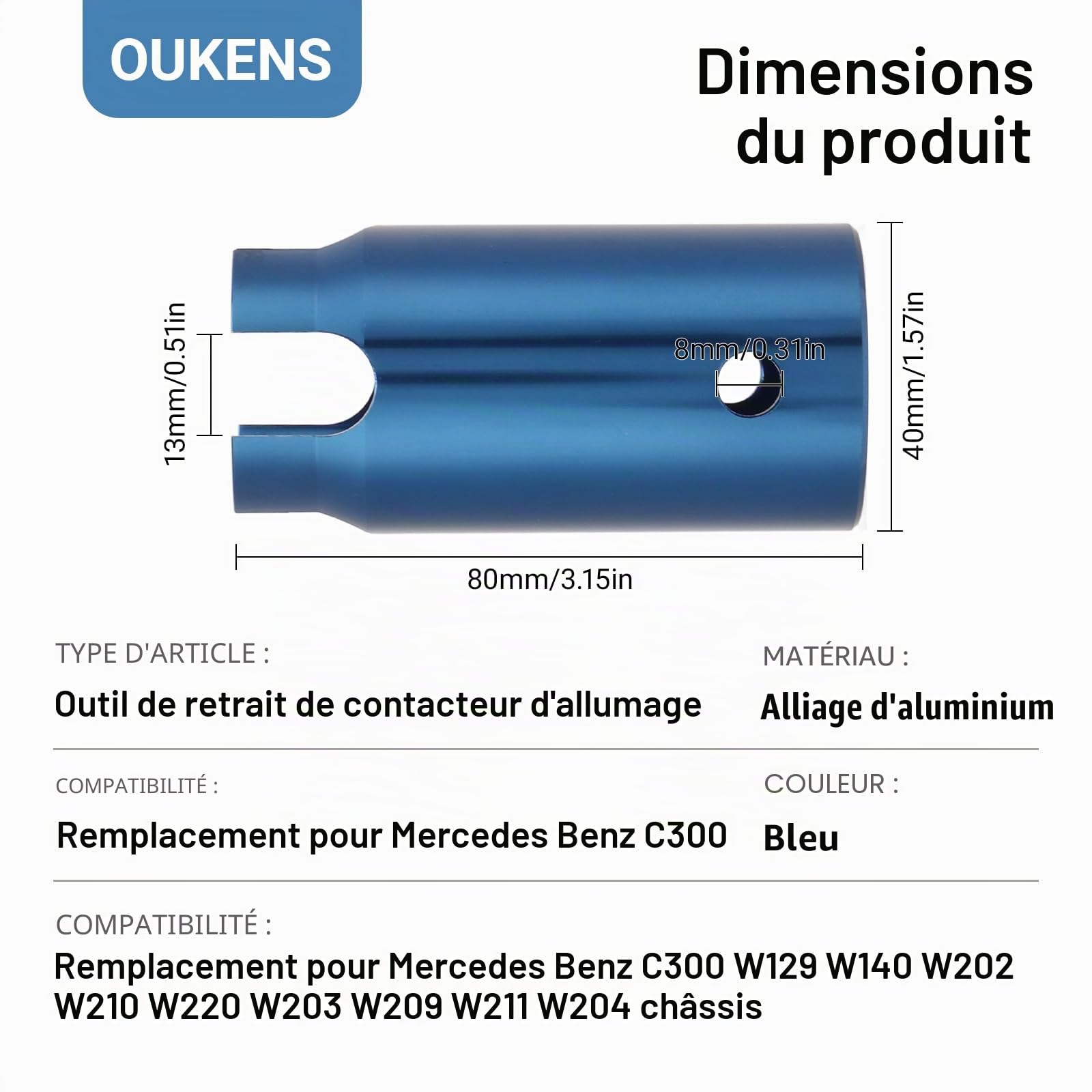 OUKENS Douille Contact Allumage Bleu Alu Mercedes C300