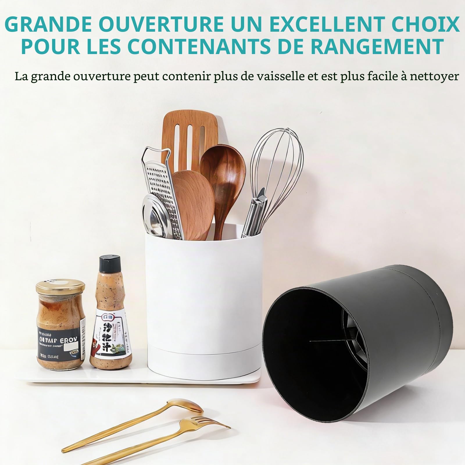 OUKENS Cuisine et maison Porte-ustensiles rotatif 360° noir PP