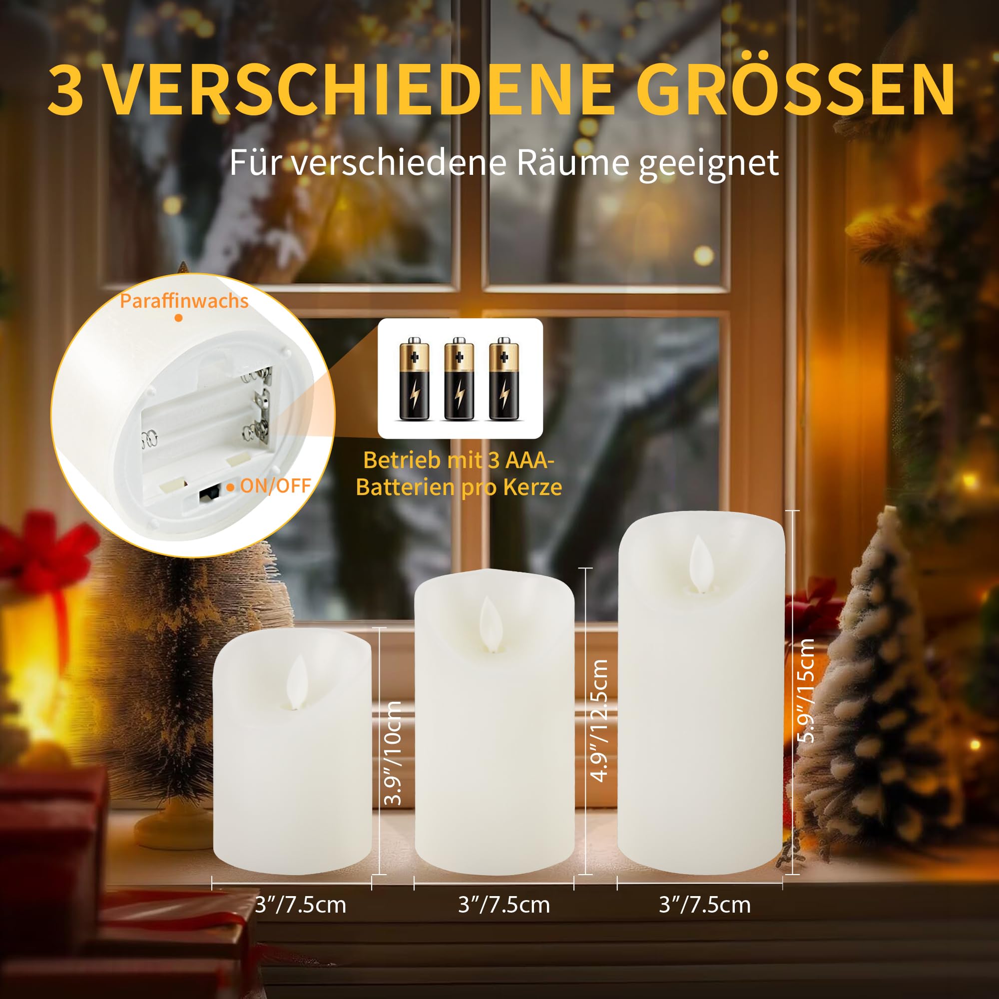 CCLIFE DIY Tools bougies LED cire beige 3 pcs télécommande