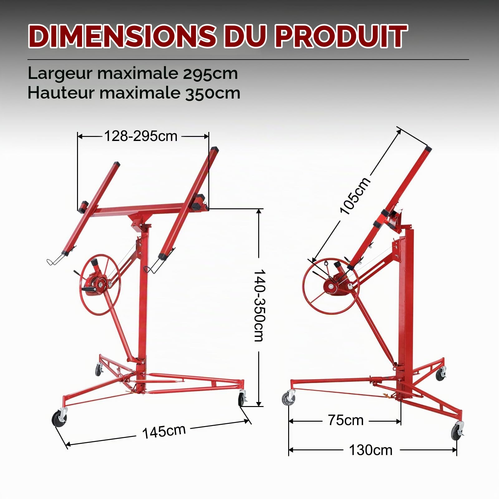 CCLife DIY Tools lève-plaque pliable rouge 68 kg 140-350 cm