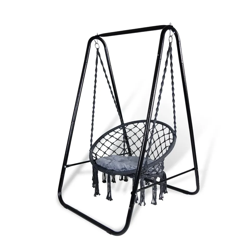 CCLIFE Fauteuil suspendu macramé gris foncé 100 kg support