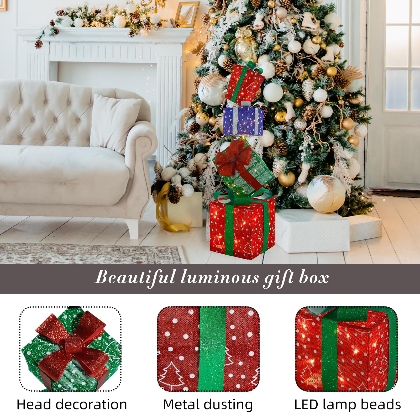 CCLIFE DIY Tools boîte cadeau LED Noël lot de 4 couleur carré