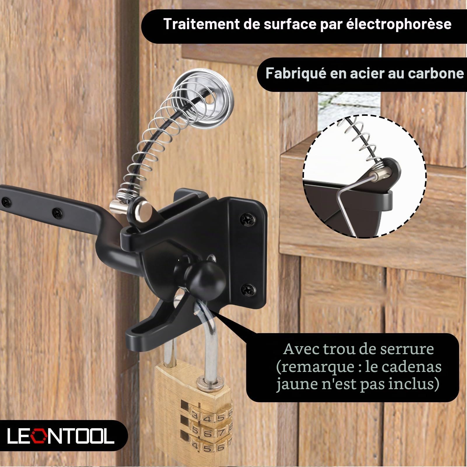 LEONTOOL Vis et Écrous loquet portail autobloquant noir avec câble