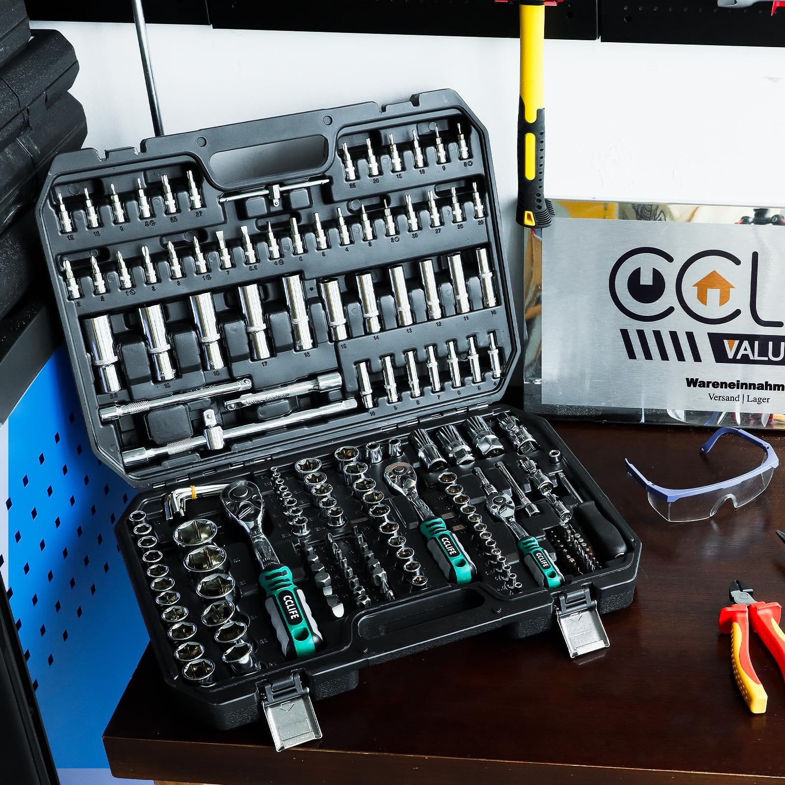 CCLIFE Coffret Douilles 187 Pièces Cliquet 72 Dents CR-V