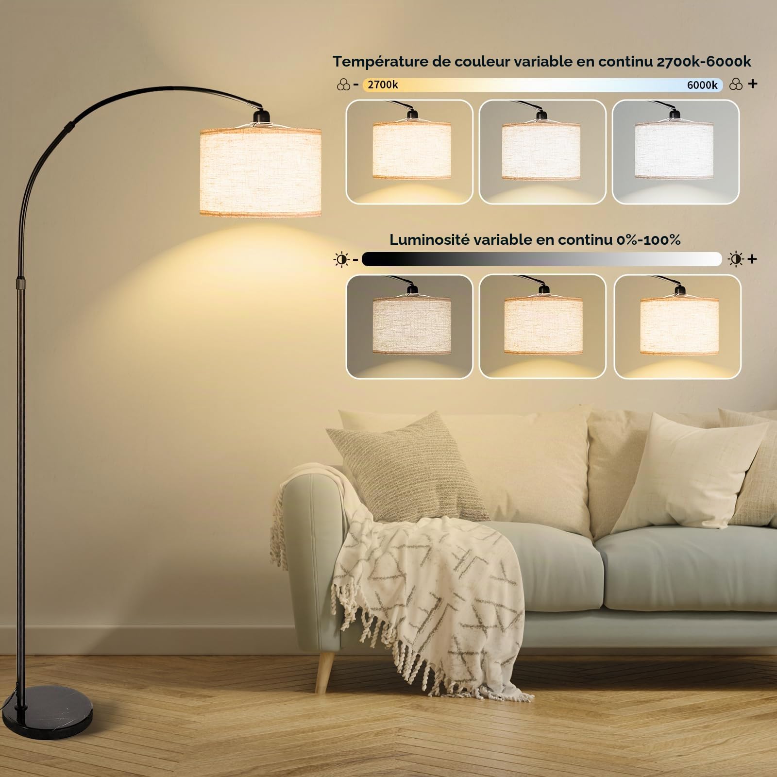 CCLIFE DIY Tools Lampadaire Salon LED E27 Beige 165-175cm