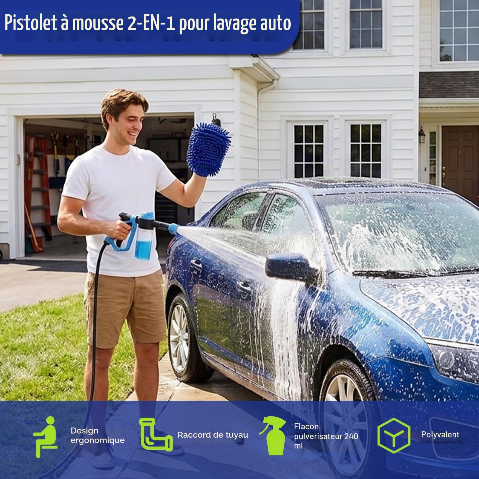 OUKENS pistolet lavage 5 en 1 mousse 240 ml buse réglable