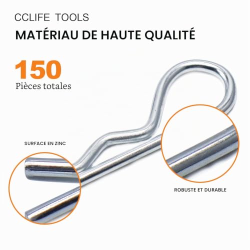 CCLIFE DIY Tools Goupilles clips R zinguées 150 pièces