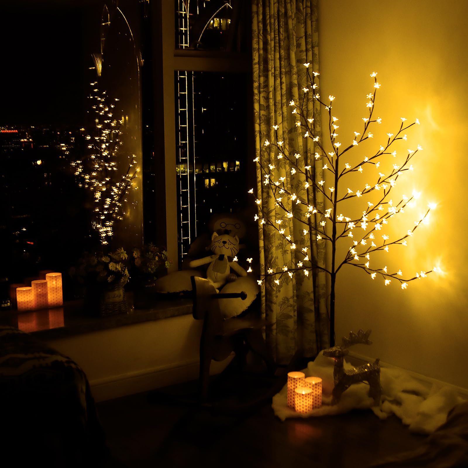 CCLIFE Arbre Cerisier LED 150 cm 150 LED blanc chaud