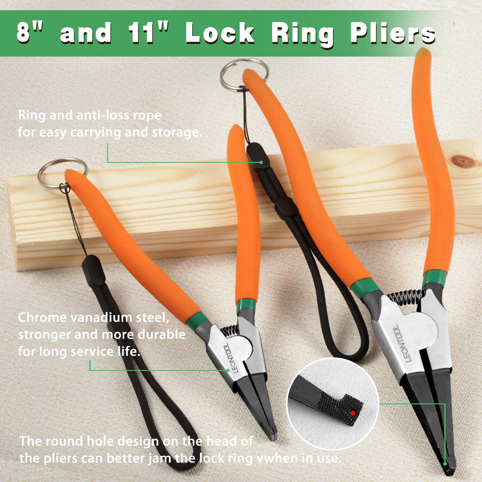 LEONTOOL Pinces pince circlips 20,3+27,9cm anneau+corde