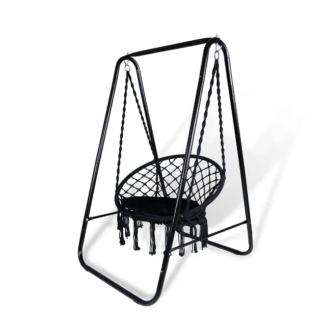 CCLIFE Fauteuil suspendu macramé noir 100 kg avec support