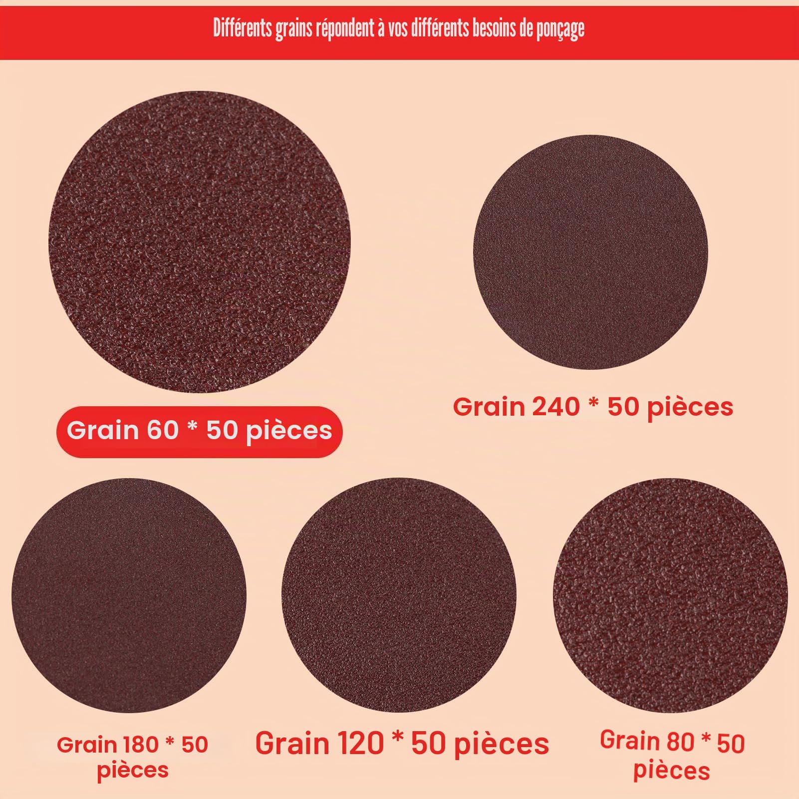 LEONTOOL 50 disques ponçage 2 pouces grain 60 oxyde alu