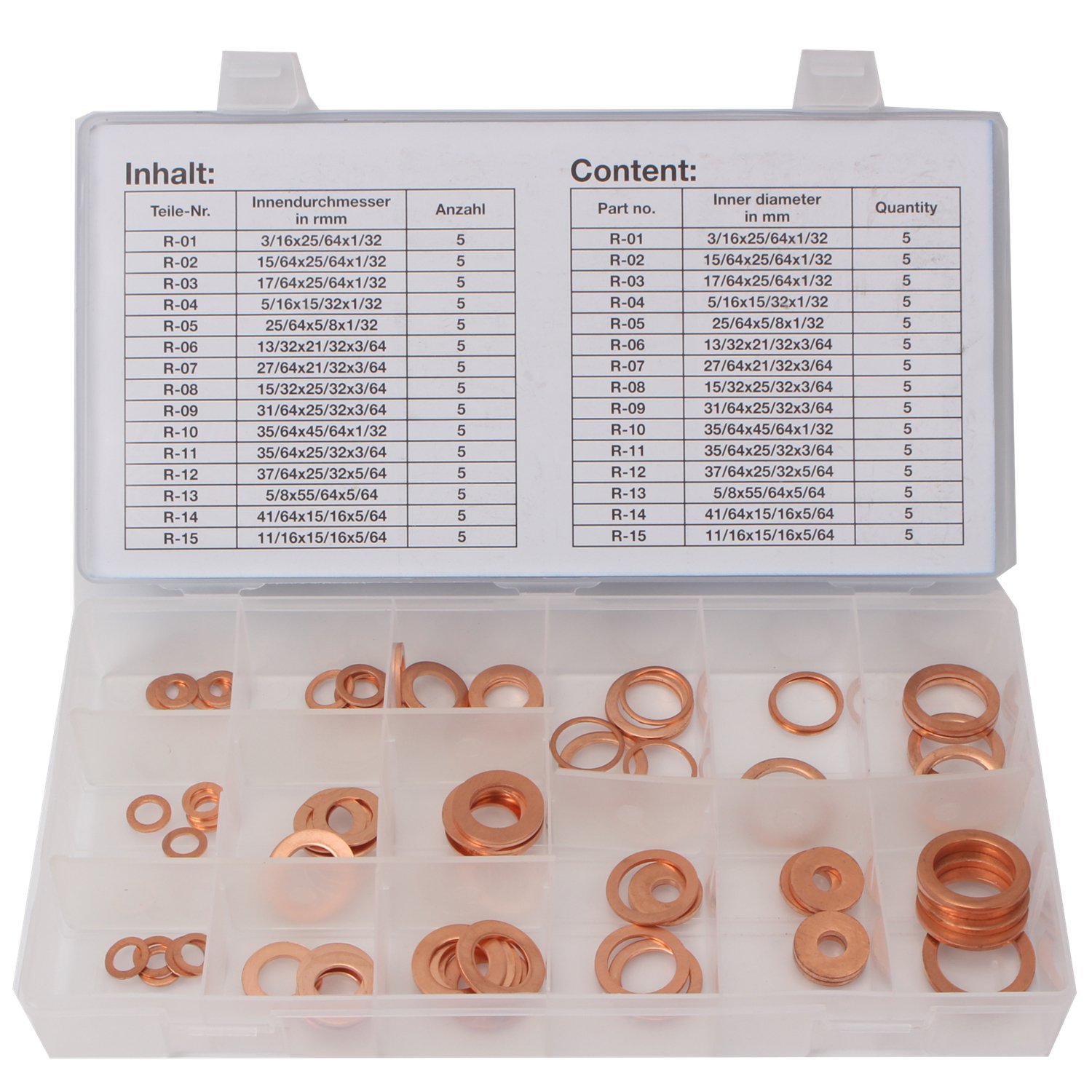CCLIFE DIY Tools coffret rondelles cuivre 75 pièces 15 tailles