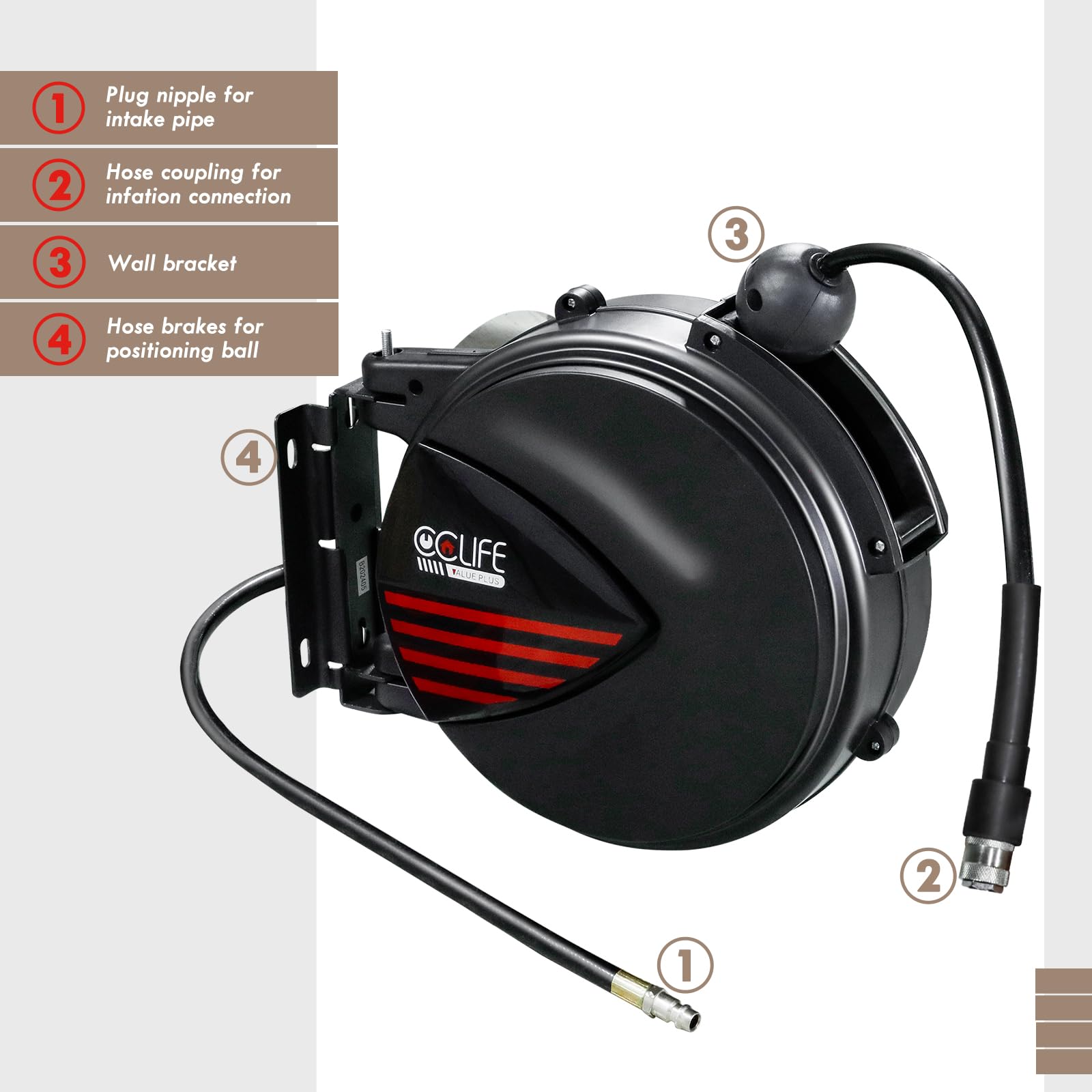 CCLIFE Enrouleur air comprimé 10 m 1/4" 15 bar