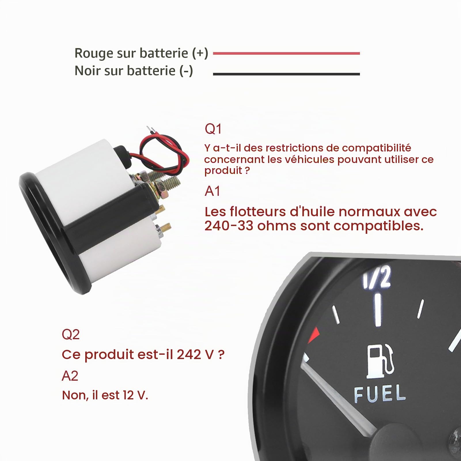 OUKENS Accessoires moto jauge carburant 2 pouces LED