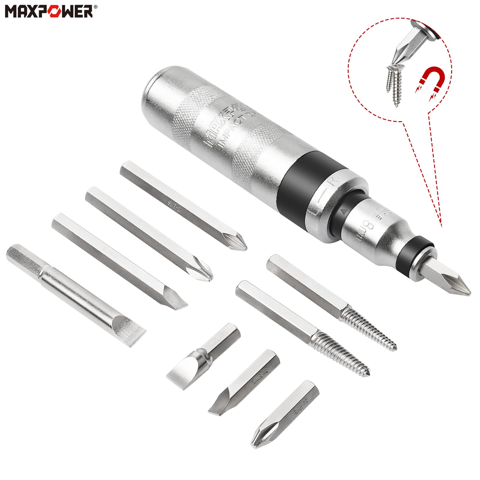 MaxPower Outils de frappe Tournevis à Frapper 12 Pièces