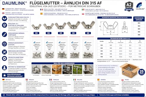 DAUMLINK Écrous Écrou papillon M3 inox 25 pièces sans outil