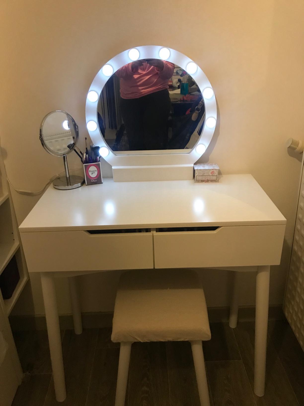 CCLIFE coiffeuse miroir LED blanc tabouret 80x40cm