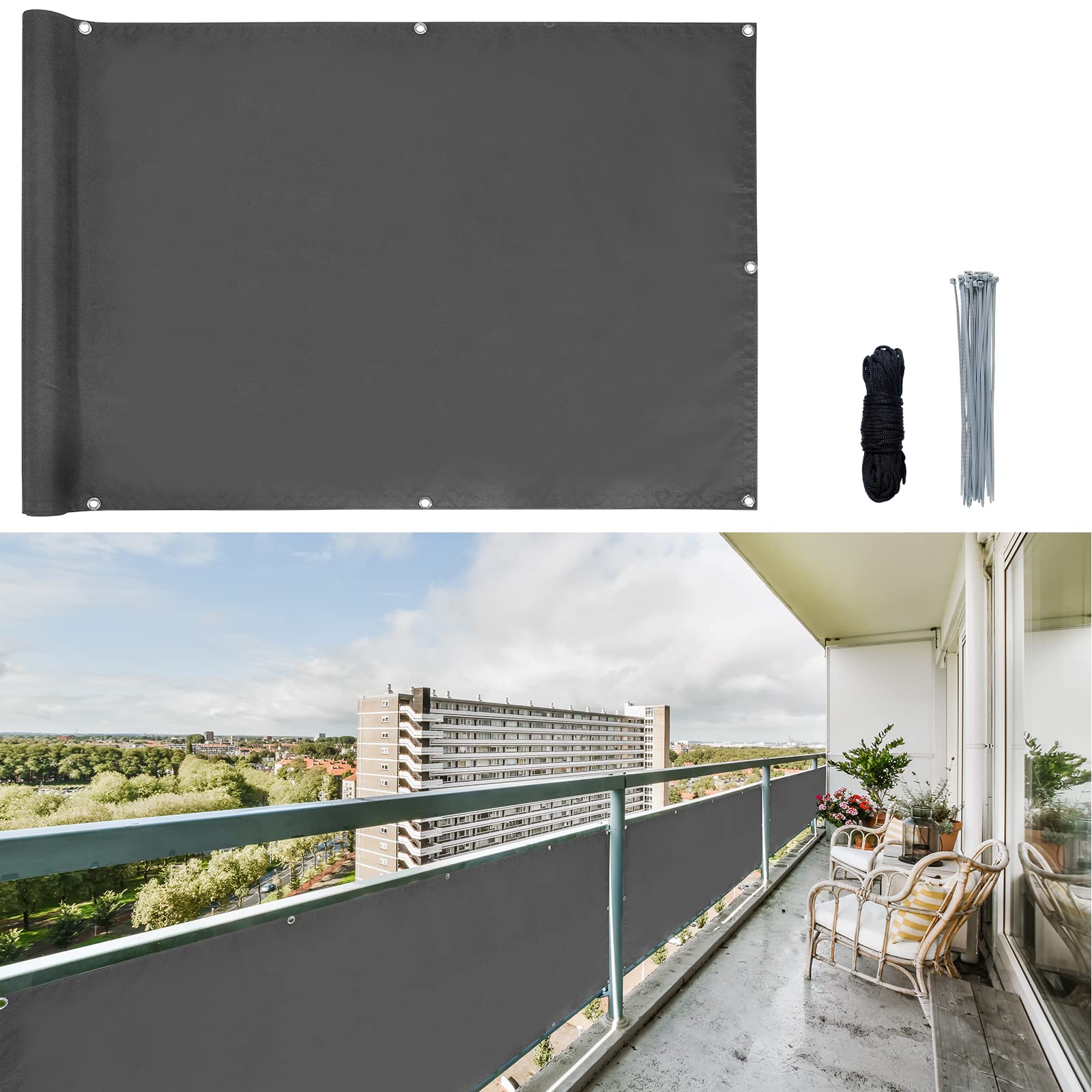 CCLIFE DIY Tools brise-vue balcon anthracite UV30+
