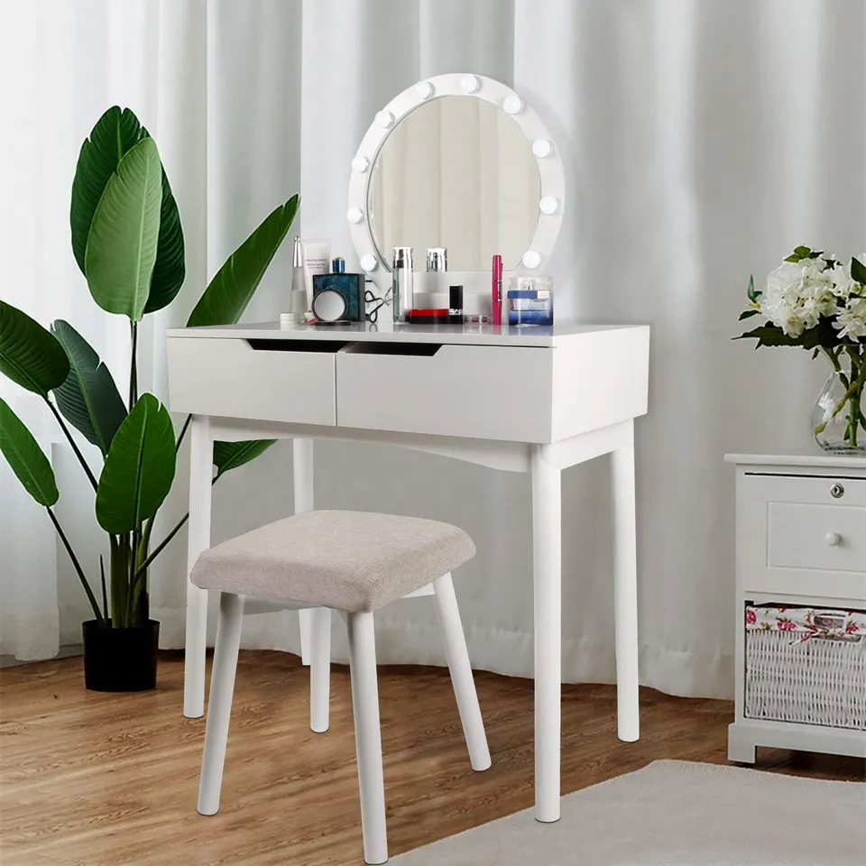 CCLIFE coiffeuse miroir LED blanc tabouret 80x40cm